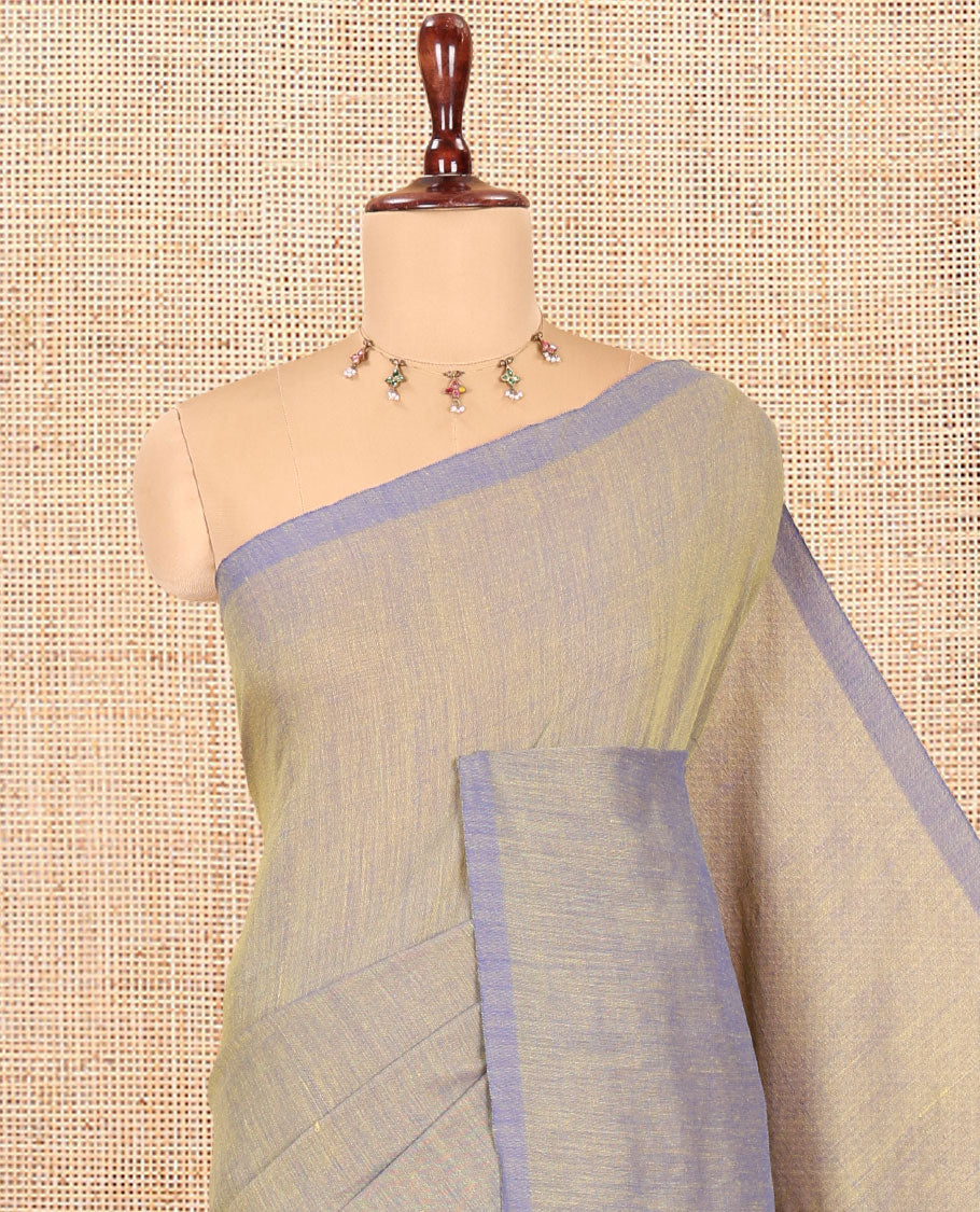 Borderless Blue-Grey Plain Khadi Cotton Saree, a Self-Pallu with Tassels, and a Matching Blouse