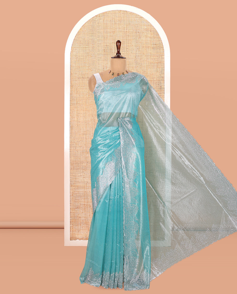 Sky Blue Twill Net Saree