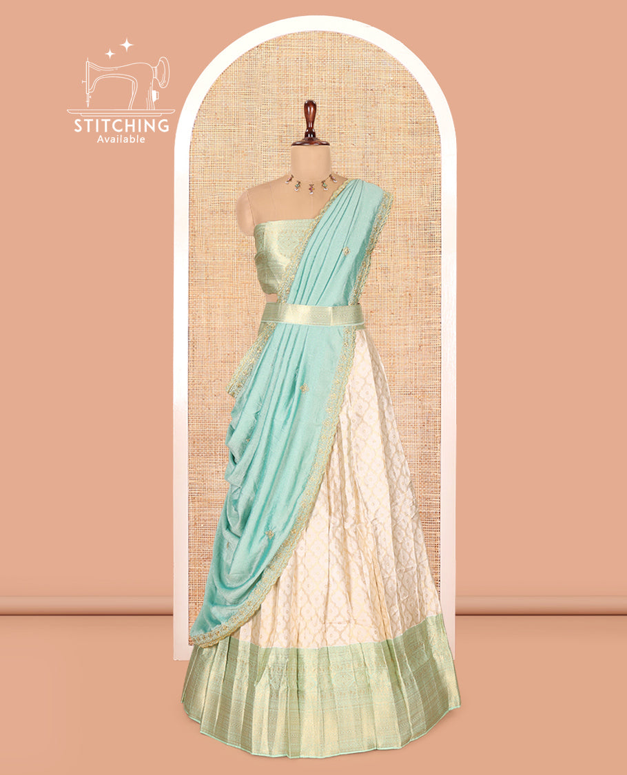 Cream-Pista Green Semi-Silk Half-Saree