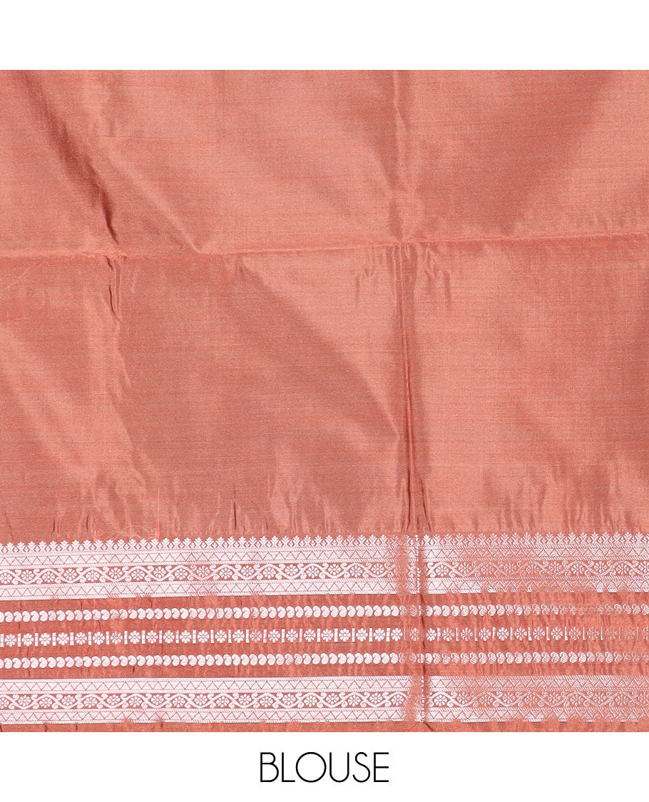 Peacock blue zari designs silk saree, contrast traditional zari border, and floral design pallu
