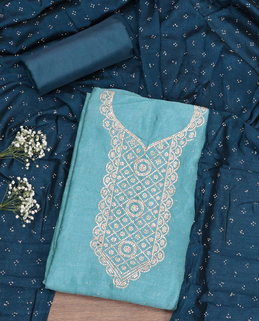 Blue Vichitra Silk Material Chudidar Set