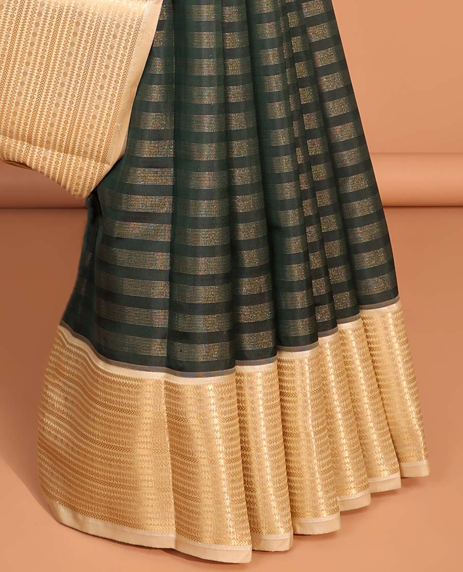 Green striped vasundhara elite silk saree with zari design & intricate zari design pallu