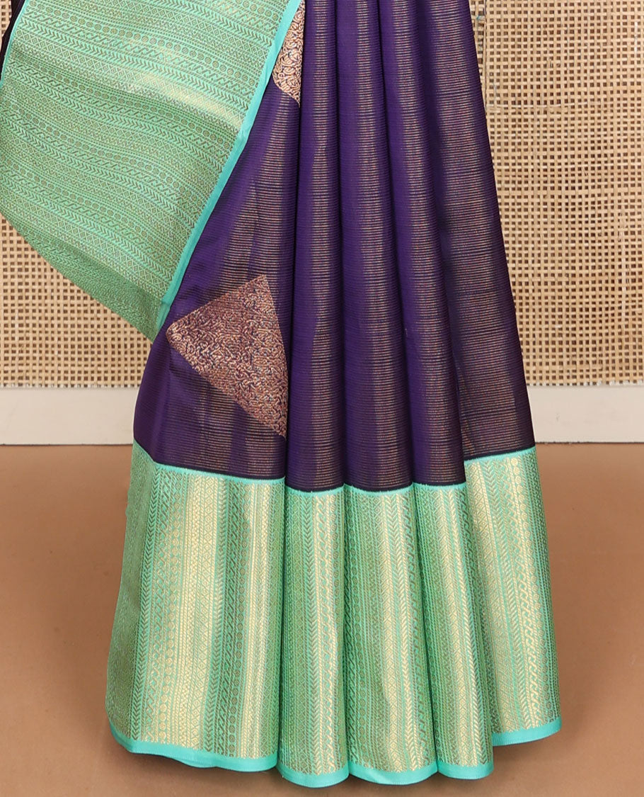 Blue zari design vasundhara elite silk saree, contrast zari geometric patterned border & intricate pallu