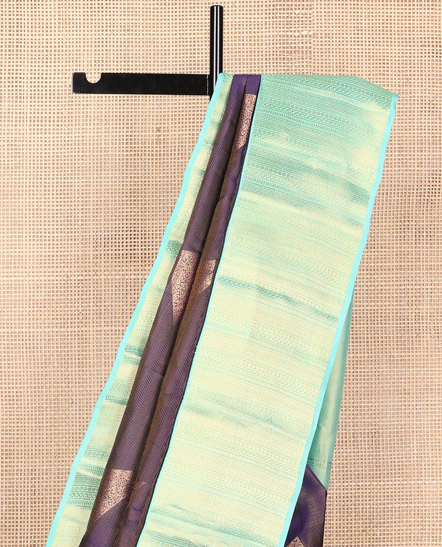Blue zari design vasundhara elite silk saree, contrast zari geometric patterned border & intricate pallu