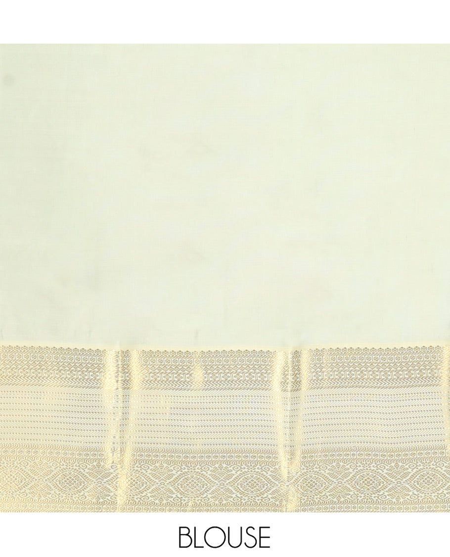 Pink Vasundhara Lite-Silk Mix Saree, Accentuated with Round Mayil Buttas, Complemented by a Contrast Border of Thilakam, Paisa, Lavangam, Kathir, Banaras, Muthu, and Laddu Kamalam Designs, Grand Pallu of Jaal Design, and Paired with a Contrast Blouse