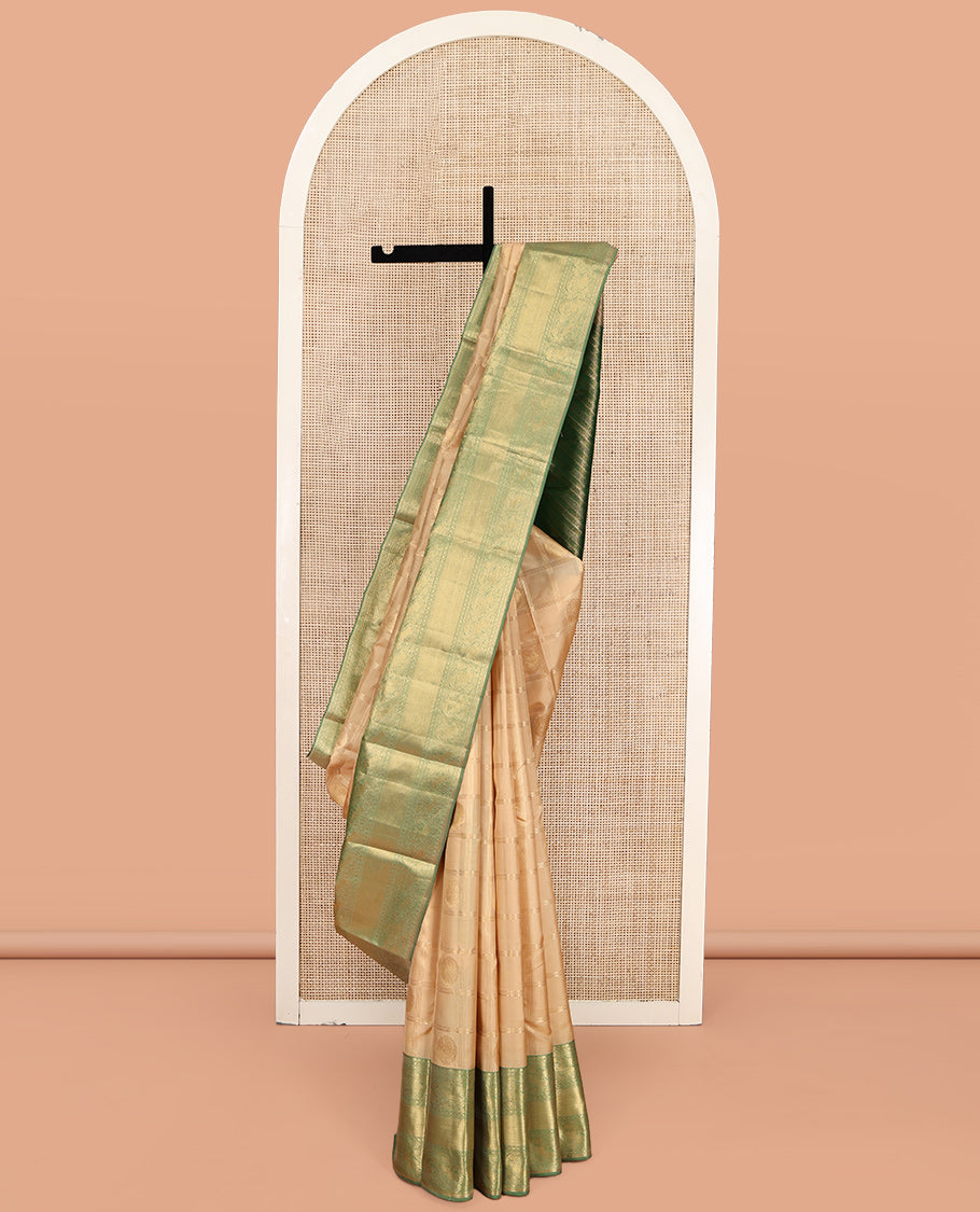 Sandal Vasundhara Lite-Silk Mix Saree, Sparsely Woven with Zari Butta Enclosed Checks, a Contrast Border of Yaali Designs, Grand Pallu, and a Contrast Blouse