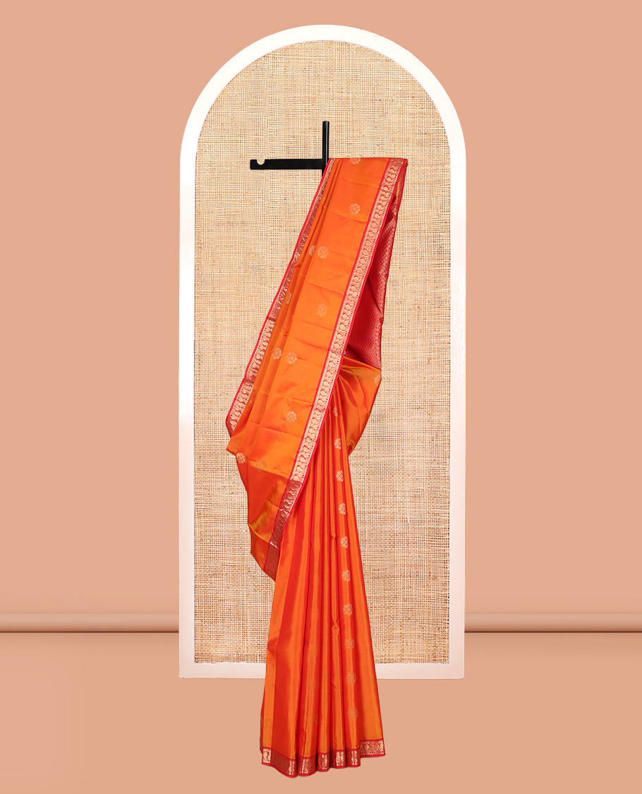 Orange Zari Buttas Vasundhara Lite Silk Mix Saree, a Contrast Mayil Border, Jaal Pallu, Contrast Blouse