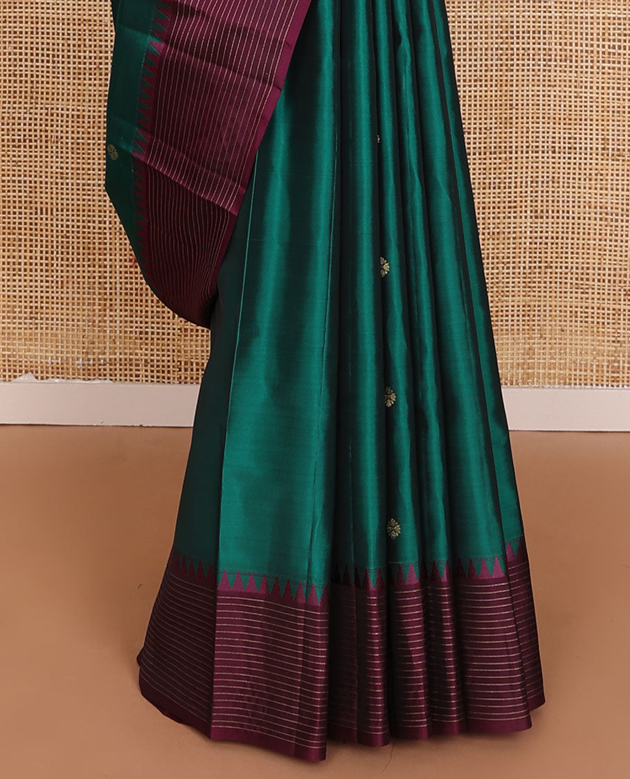 Green zari buttas Vasundhara elite silksaree, contrast border of rekku & strip design & muthu striped pallu