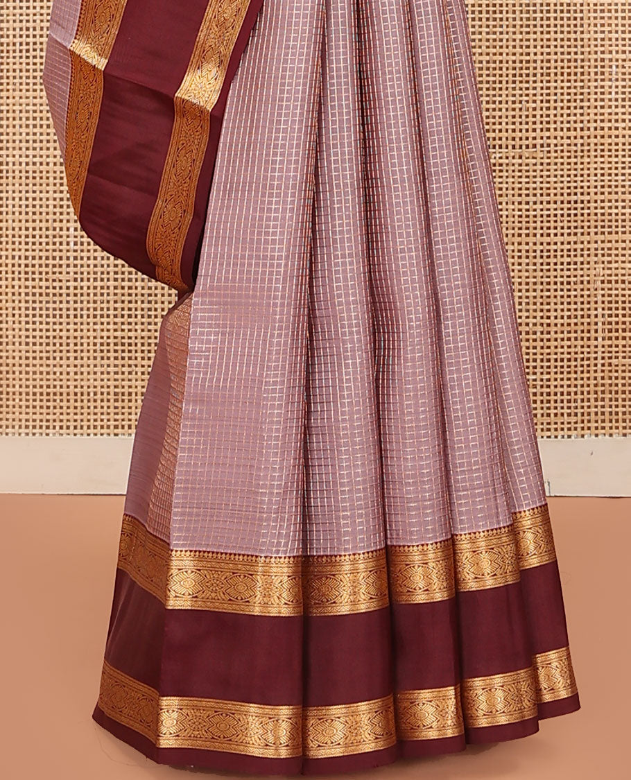 Pink Vasundhara Lite Silk Mix Saree, Adorned with Zari Checks on Its Body, Complemented by a Contrast Rettai Pettu Border of Traditional Designs, Intricately Designed Pallu, and Paired with a Contrast Blouse