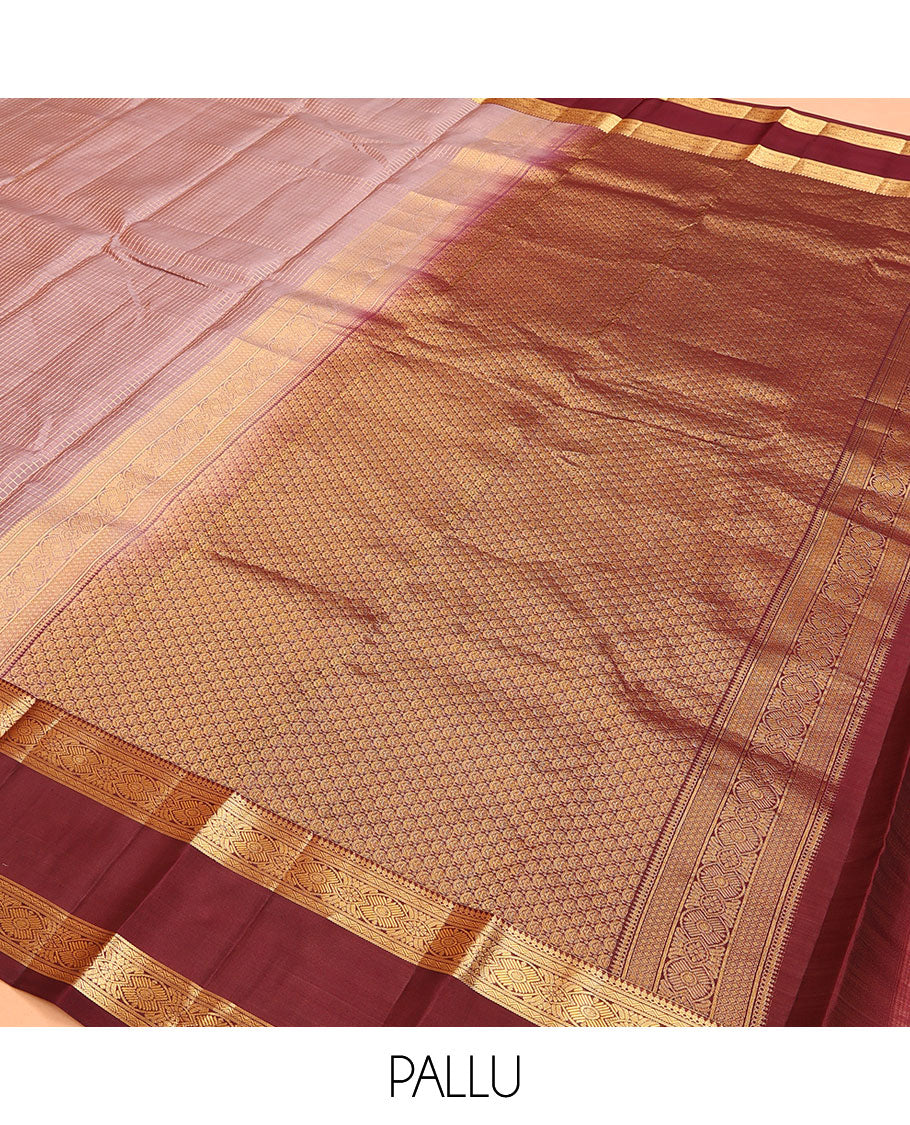 Pink Vasundhara Lite Silk Mix Saree, Adorned with Zari Checks on Its Body, Complemented by a Contrast Rettai Pettu Border of Traditional Designs, Intricately Designed Pallu, and Paired with a Contrast Blouse