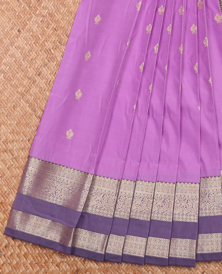 Pink Budget Silk Saree Ornamented with Zari Buttas, Featuring a Contrast Traditional Zari-Design Rettai Pettu Border, Jaal Pallu, and a Contrast Blouse