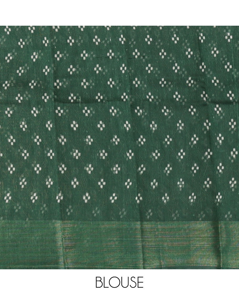 Dark green argyle design budget cotton saree with self zari border & floral design pallu