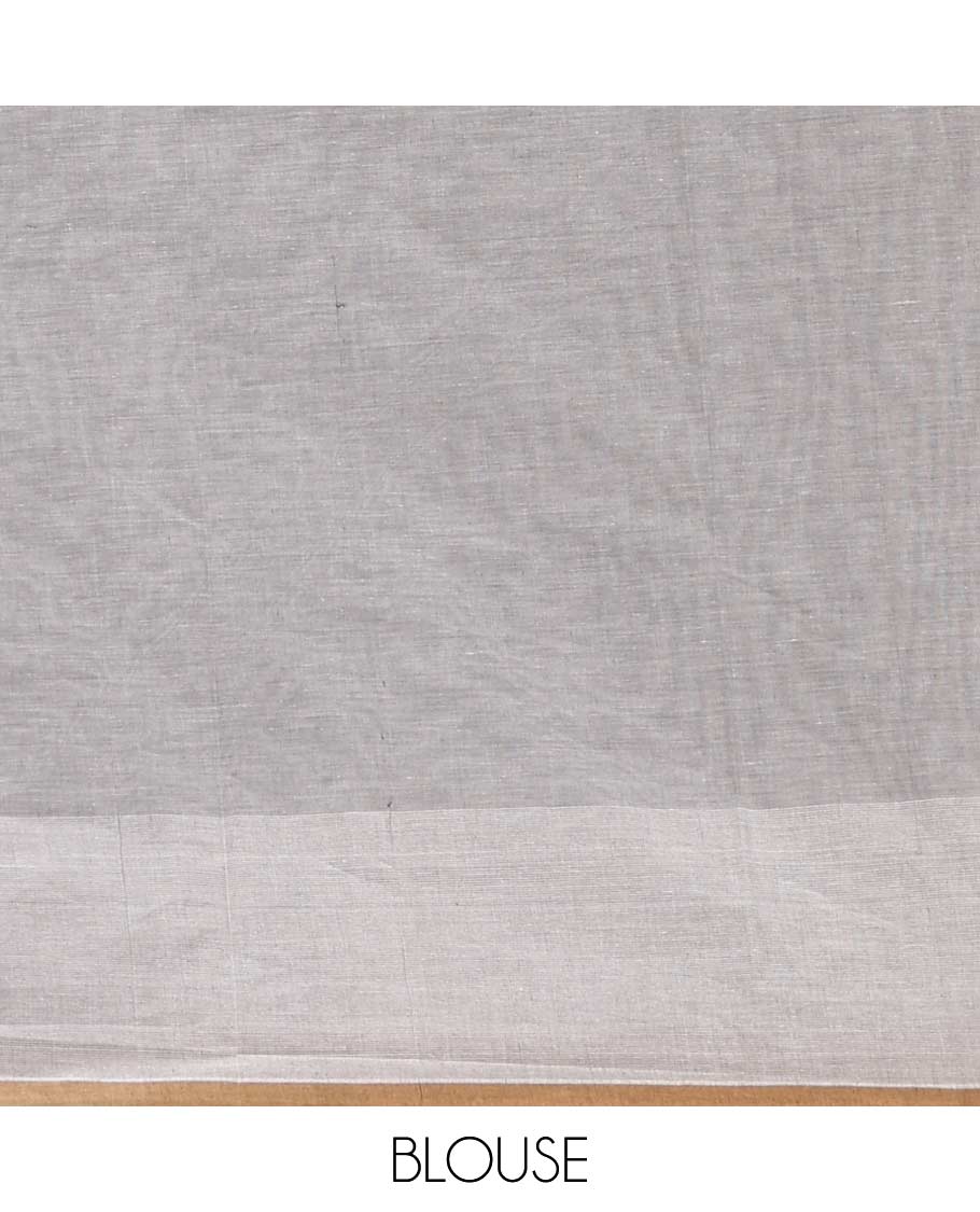 Grey unique buttas Coimbatore cotton saree, contrast unique buttas border, and pallu of geometric patterns