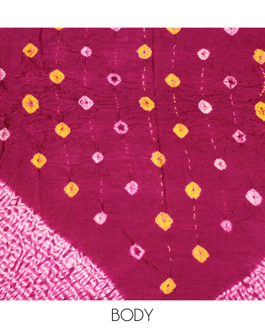 Borderless Wine Bandhani Dola Silk Saree
