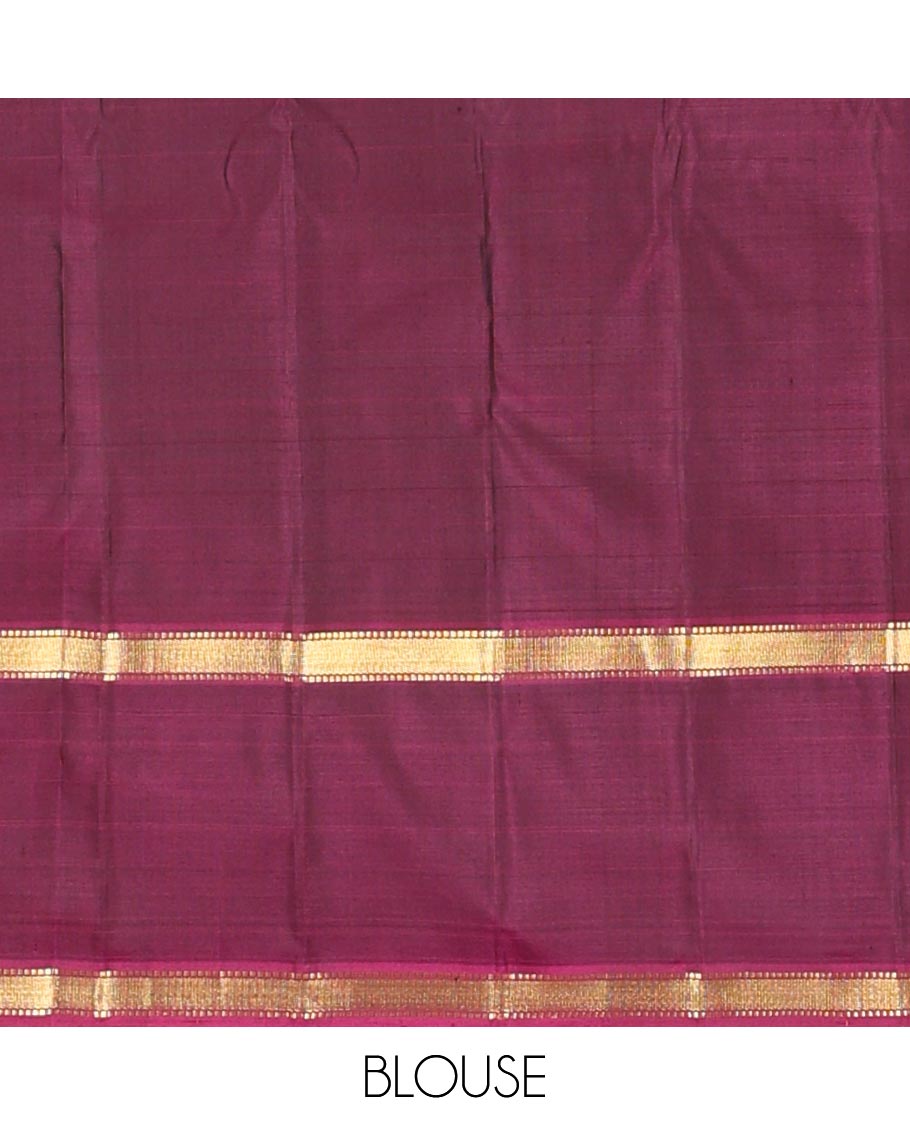 Green zari buttas Kanchipuram silk saree, contrast rettai pettu border of muthu designs, and pallu of muthu designs