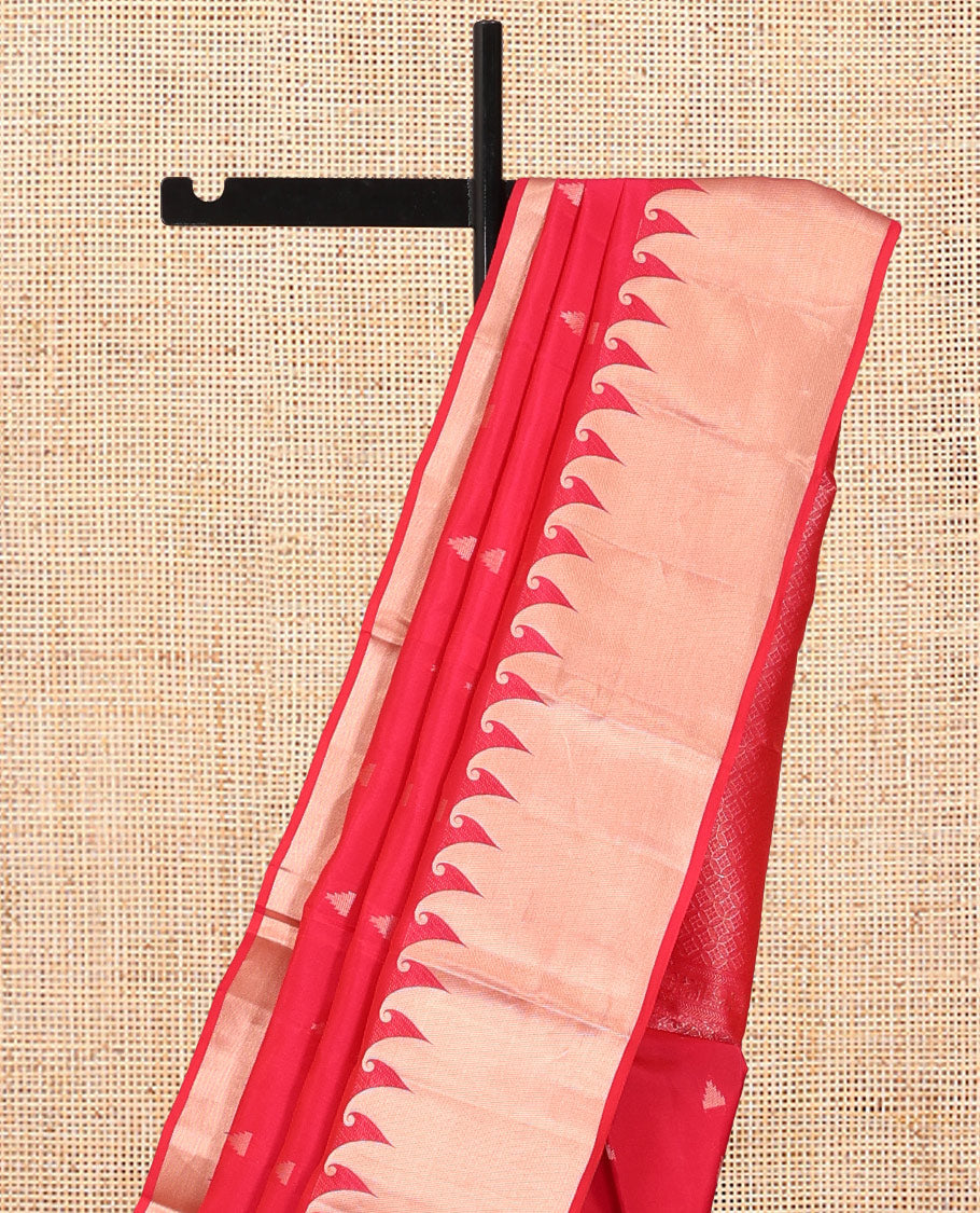 Red Vasundhara Lite Silk Mix Saree, Gleamed Up with Rekku Buttas, a Manga Zari Border, Grand Jaal Pallu, and a Matching Blouse
