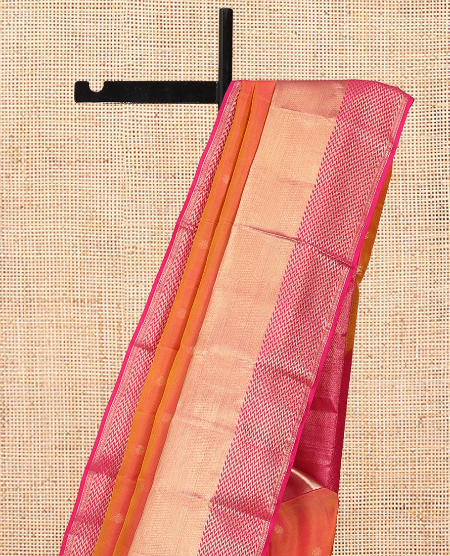 Orange Vasundhara Silk Saree, Woven with Zari Buttas, a Contrast Geometric Patterned Border, Grand Jaal Pallu, and a Contrast Blouse