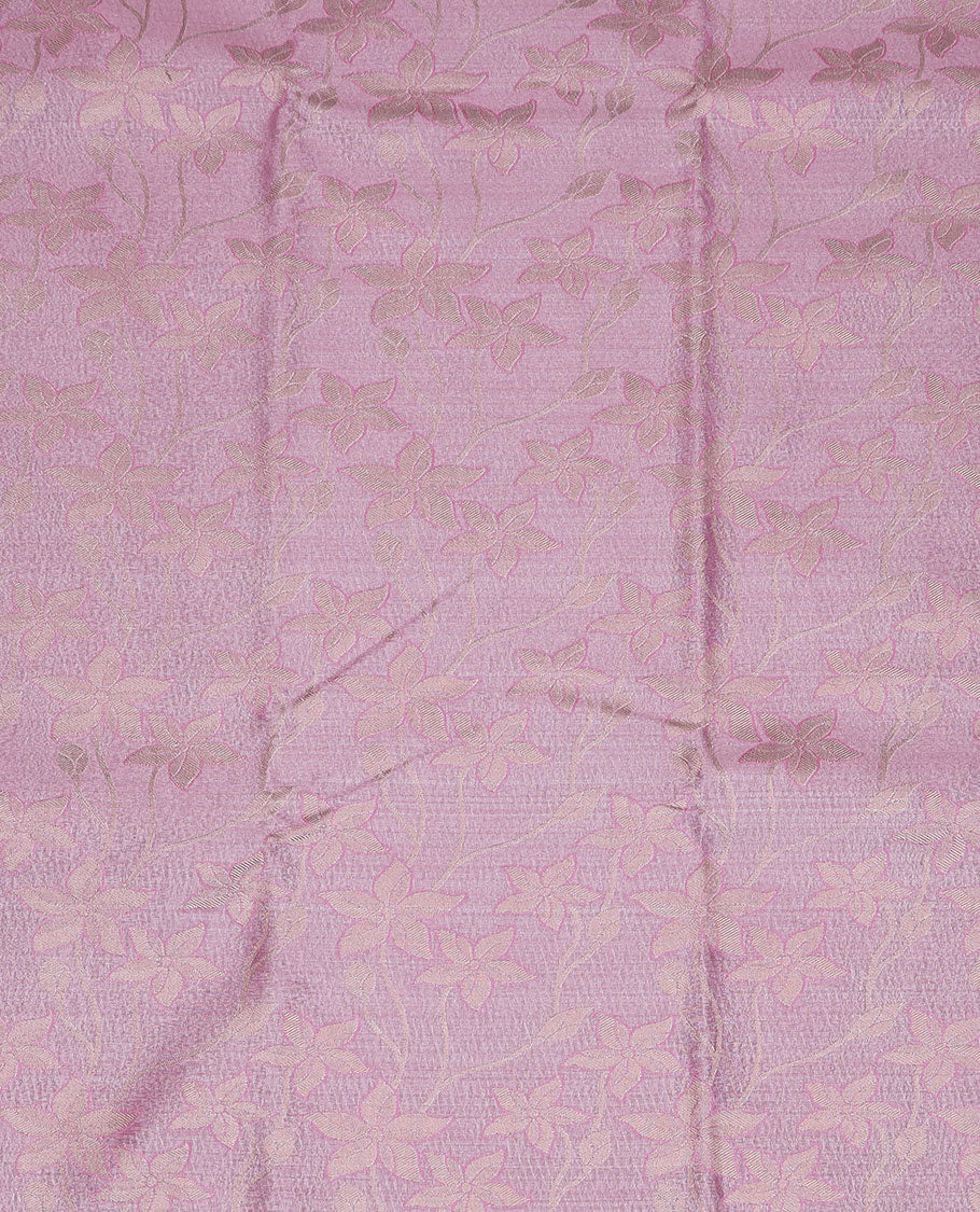 Pink art silk pavadai material set, floral jaal jacquard pavadai, jaal design blouse & traditional zari border