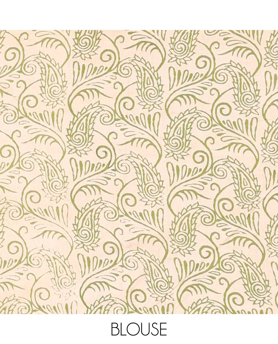 Sandal Kalamkari Cotton Saree, Finely Crafted with Bird Motifs Print, Contrast Peacock Border, Pallu of Peacock Print, and a Matching Blouse
