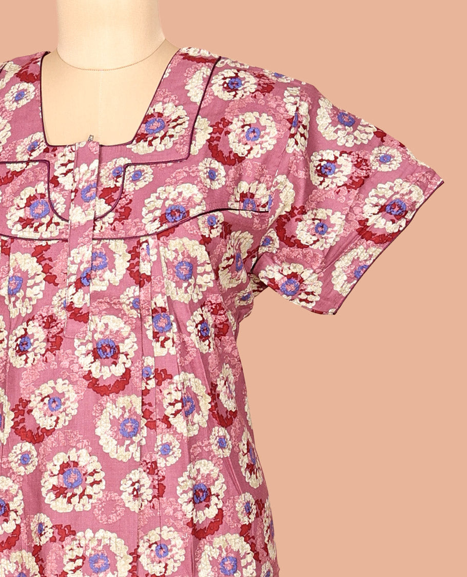 Pink Half Sleeves Cotton-Blended Nighty