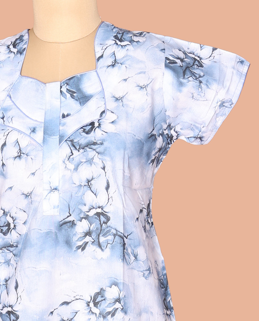 Pale Blue Cotton-Blended Nighty