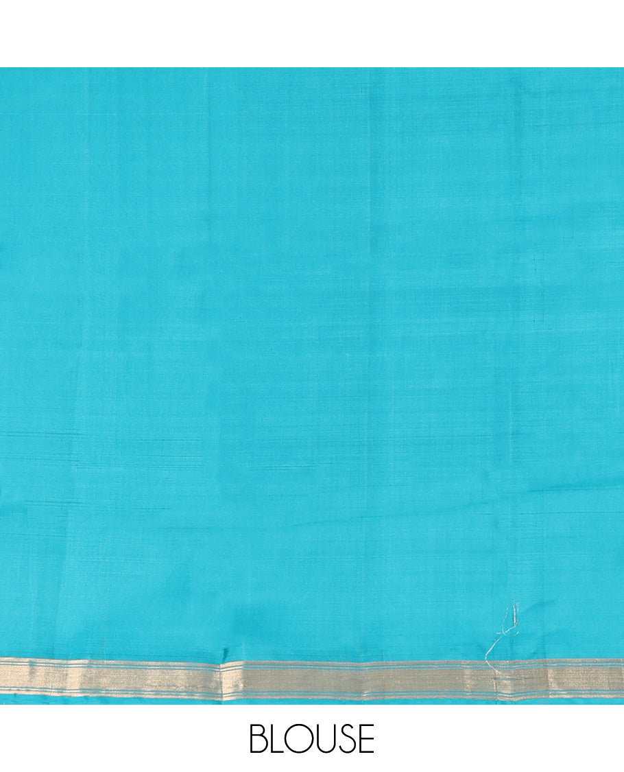 Blue Mayuri Lite Silk Mix Saree, Subtly Sparkled with Zari Buttas All Over Its Body, Highlighted by a Zari Border, Pallu of Vanki Designs, and Paired with a Matching Blouse