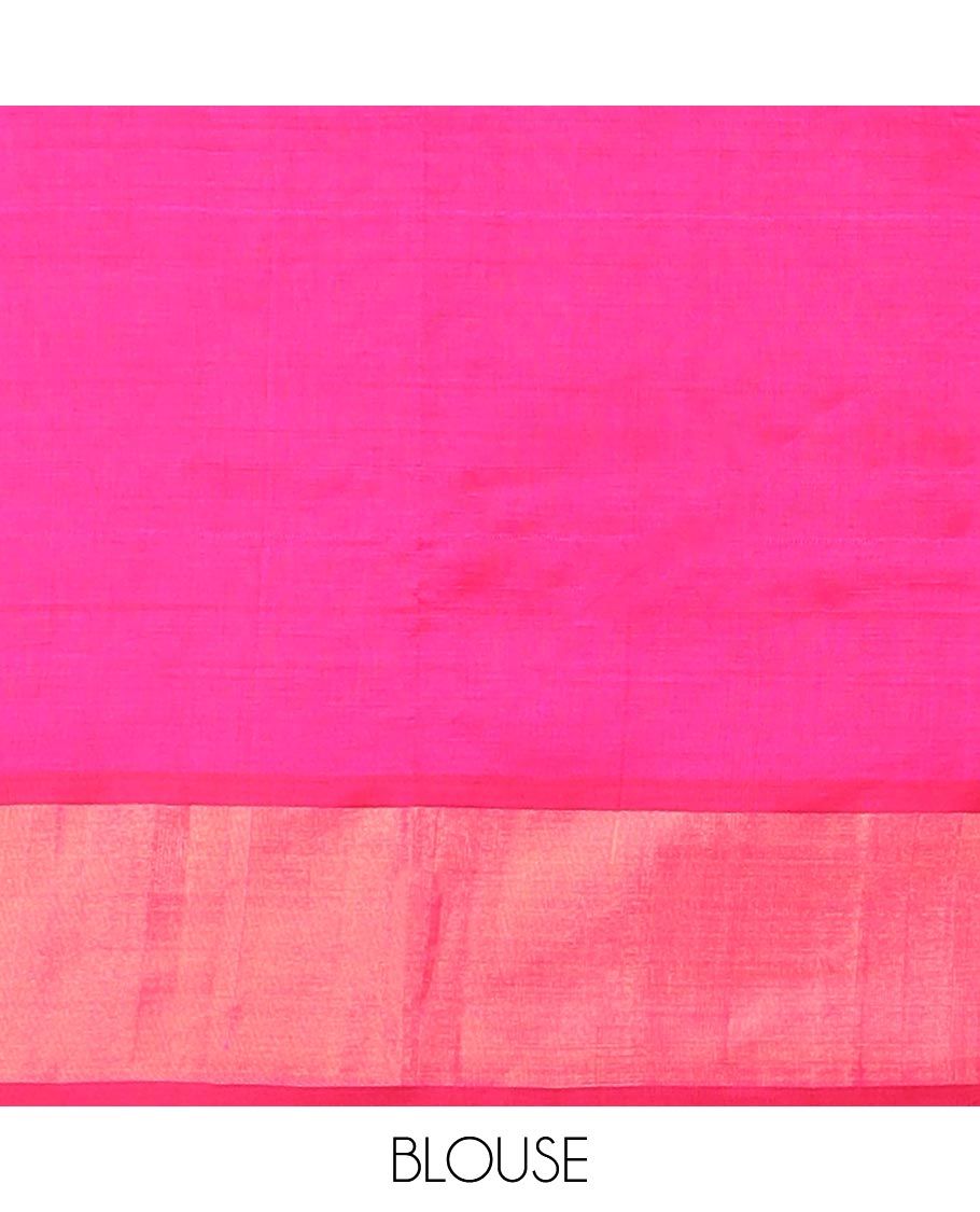 Blue checked kuppadam silk saree with buttas, plain border & contrast pallu of stripes