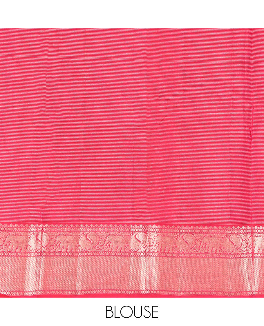 Voilet Kanchipuram Silk Saree, Beautifully Bedecked with Zari Stripes All Over Its Body, Complemented by Contrast Zari Border of Yaanai, Mayil, Kamalam, and Mayil Kann Designs, Textured Pallu, and Paired with a Contrast Blouse