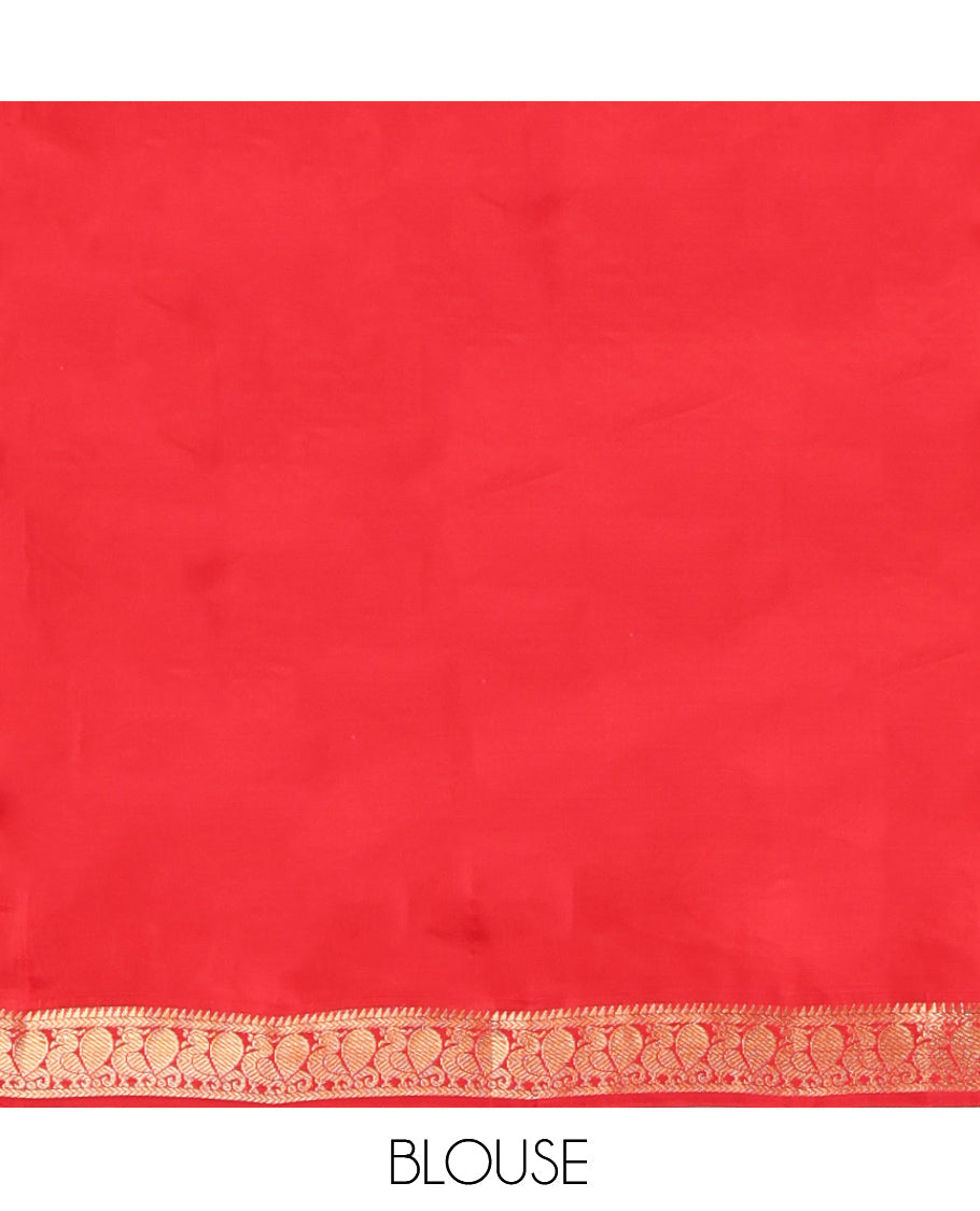 Orange Zari Buttas Vasundhara Lite Silk Mix Saree, a Contrast Mayil Border, Jaal Pallu, Contrast Blouse