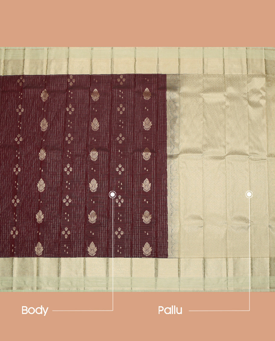 Maroon Zari Butta and Checks Budget Silk Saree