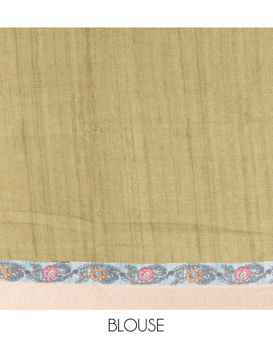 Grey Kalamkari Printed Fancy Tussar Saree