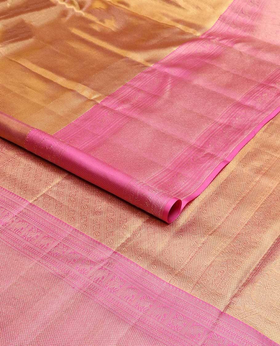 Brown striped kancheepuram tissue silk saree with contrast border of thilakam mokku, kathir, yanaai, vanki design & zari design pallu