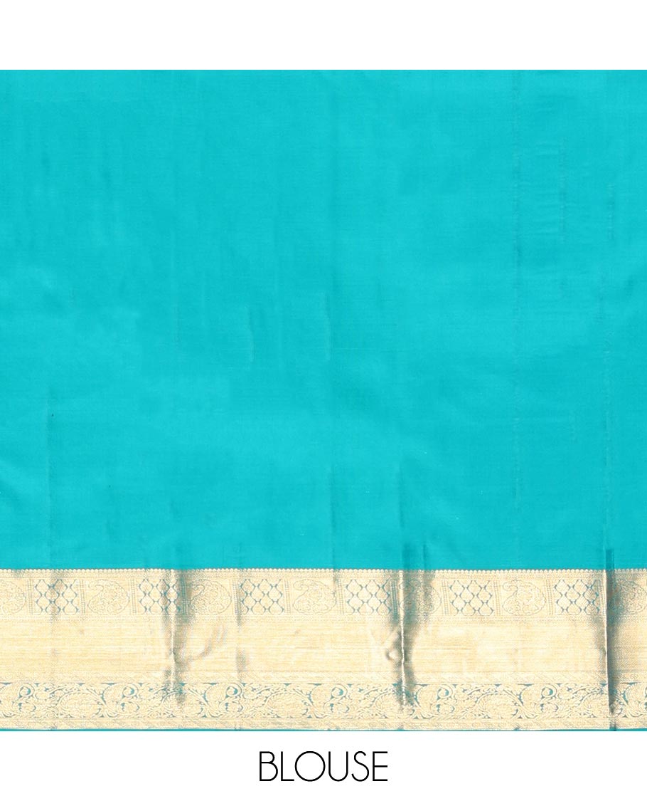 Blue Kanchipuram Wedding Silk Saree, Embellished with Jacquard Design, a Zari Border of Manga and Kodi Visiry Designs, Grand Pallu, and a Matching Blouse