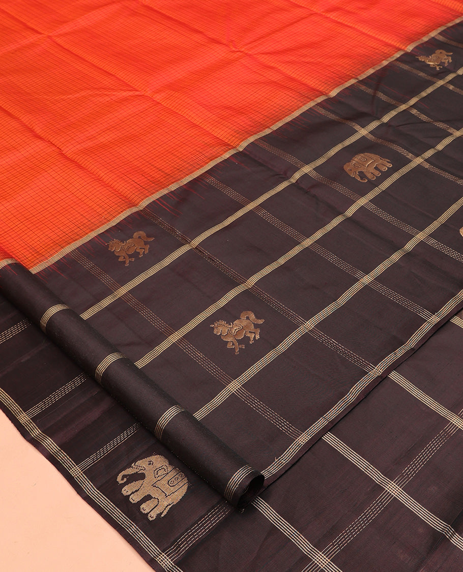 Orange Mayuri Checks Soft Silk Saree