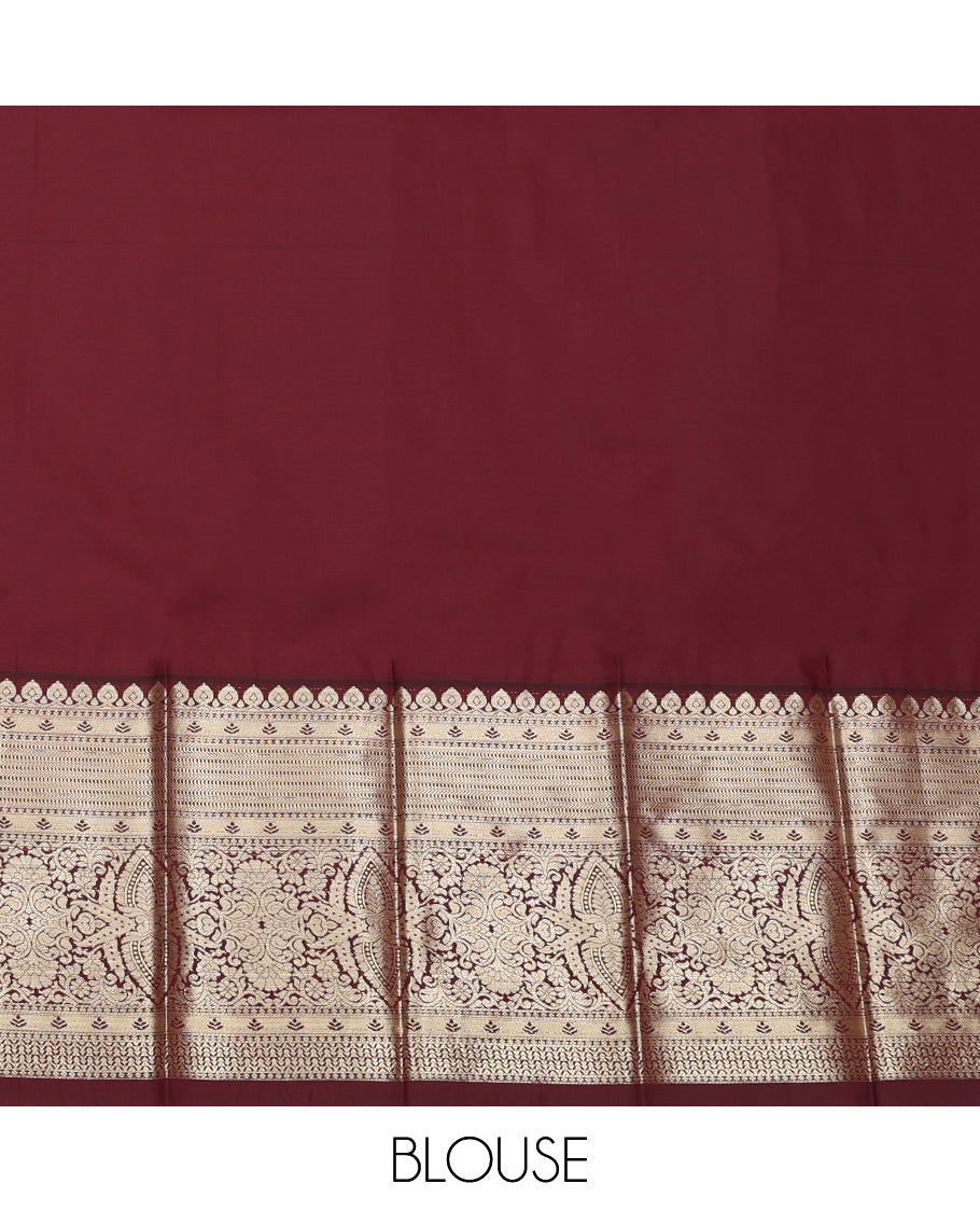 Green Budget Silk Saree, Beautified with Zari Buttas, Complemented by a Contrast Traditional Zari Design Border, Grand Pallu, and a Contrast Blouse