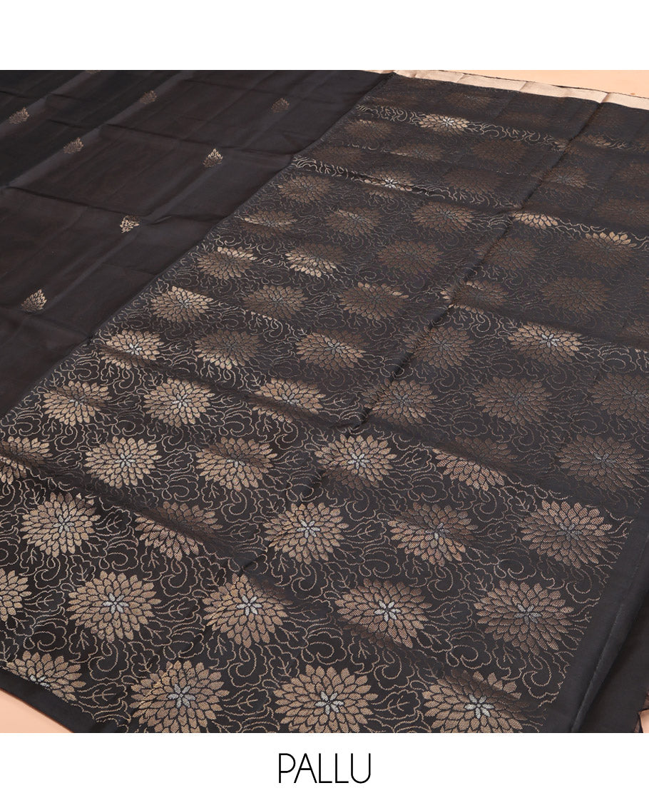 Black Mayuri Lite Silk Mix Saree, Graced with Zari Buttas, Highlighted by Zari Flower Design Border, Floral Design Pallu, and Matching Blouse