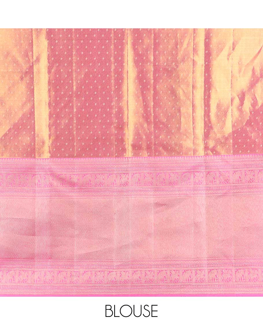 Brown striped kancheepuram tissue silk saree with contrast border of thilakam mokku, kathir, yanaai, vanki design & zari design pallu