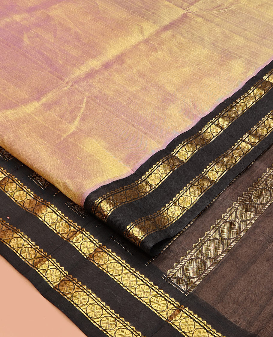 Pink Plain Kuppadam Silk Saree, a Contrast Double-Pet Traditional Border, Grand Pallu, a Contrast Blouse