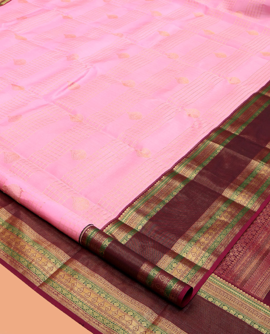 Pink Vasundhara Lite Silk Mix Saree, Richly Detailed with Zari Buttas and Checks, a Contrast Border Steeped with Traditional Designs, Grand Pallu, and a Contrast Blouse