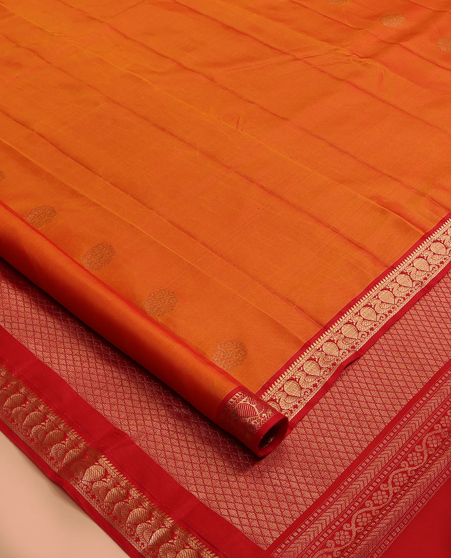 Orange Zari Buttas Vasundhara Lite Silk Mix Saree, a Contrast Mayil Border, Jaal Pallu, Contrast Blouse
