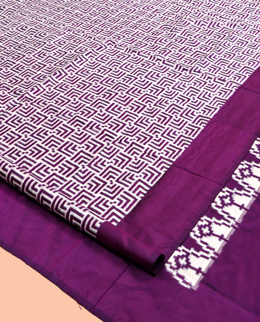 Purple Pochampally Ikat Saree Features Maze-Like Patterns, a Plain Border, Ikat-Style Woven Pallu, and a Matching Blouse