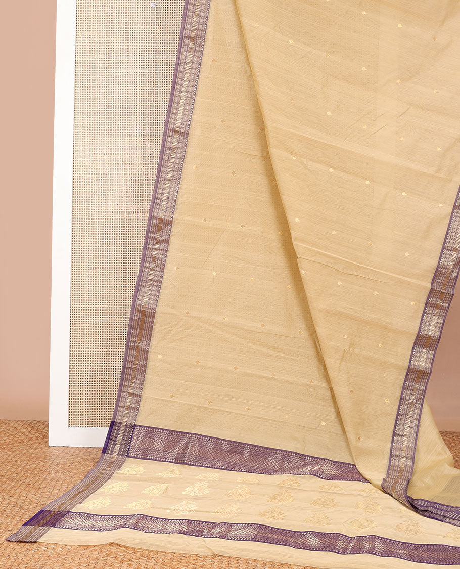 Sandal motifs chanderi cotton saree with contrast traditional zari design border & floral design pallu