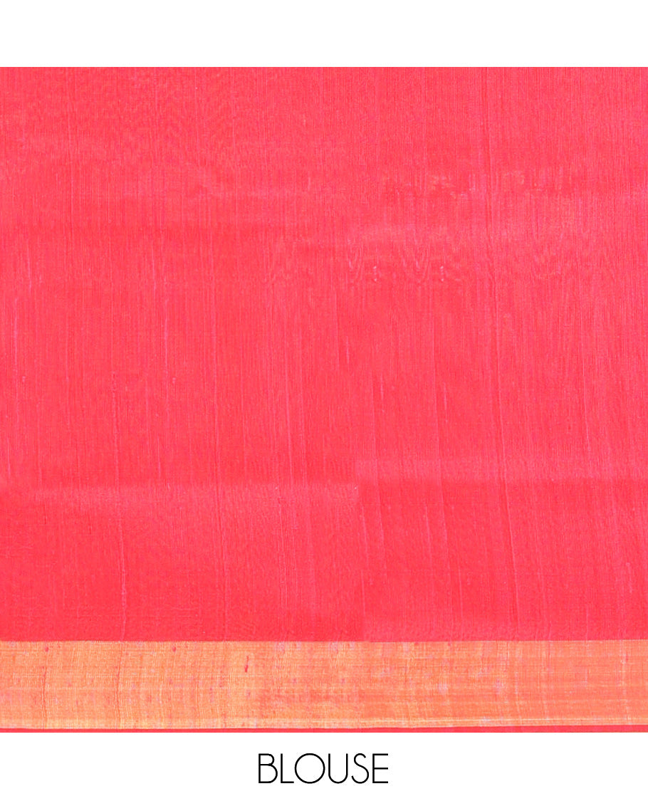 Red Dupion Silk Saree, Bedecked with Muniya Buttas, a Muniya Border, Pallu Depicts Colorful Designs, and a Matching Blouse