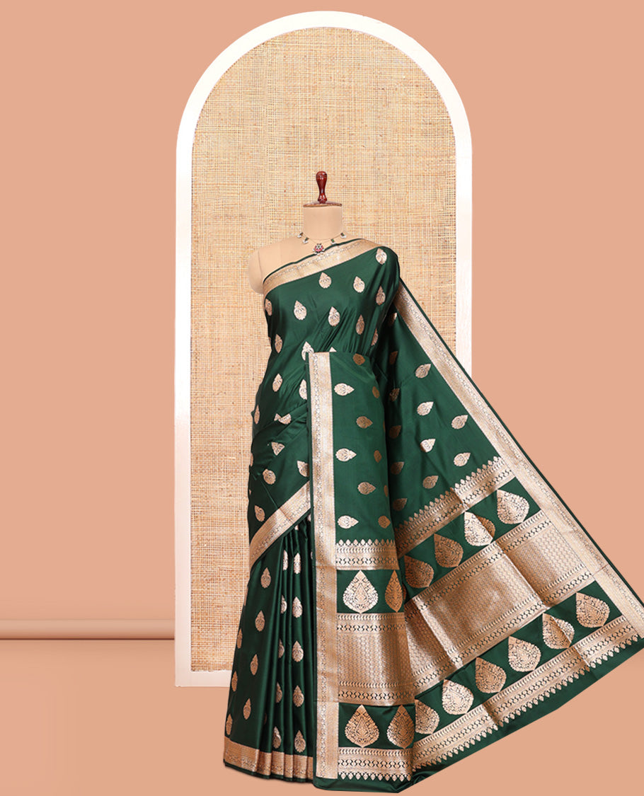 Green Semi-Banaras Satin Silk Saree