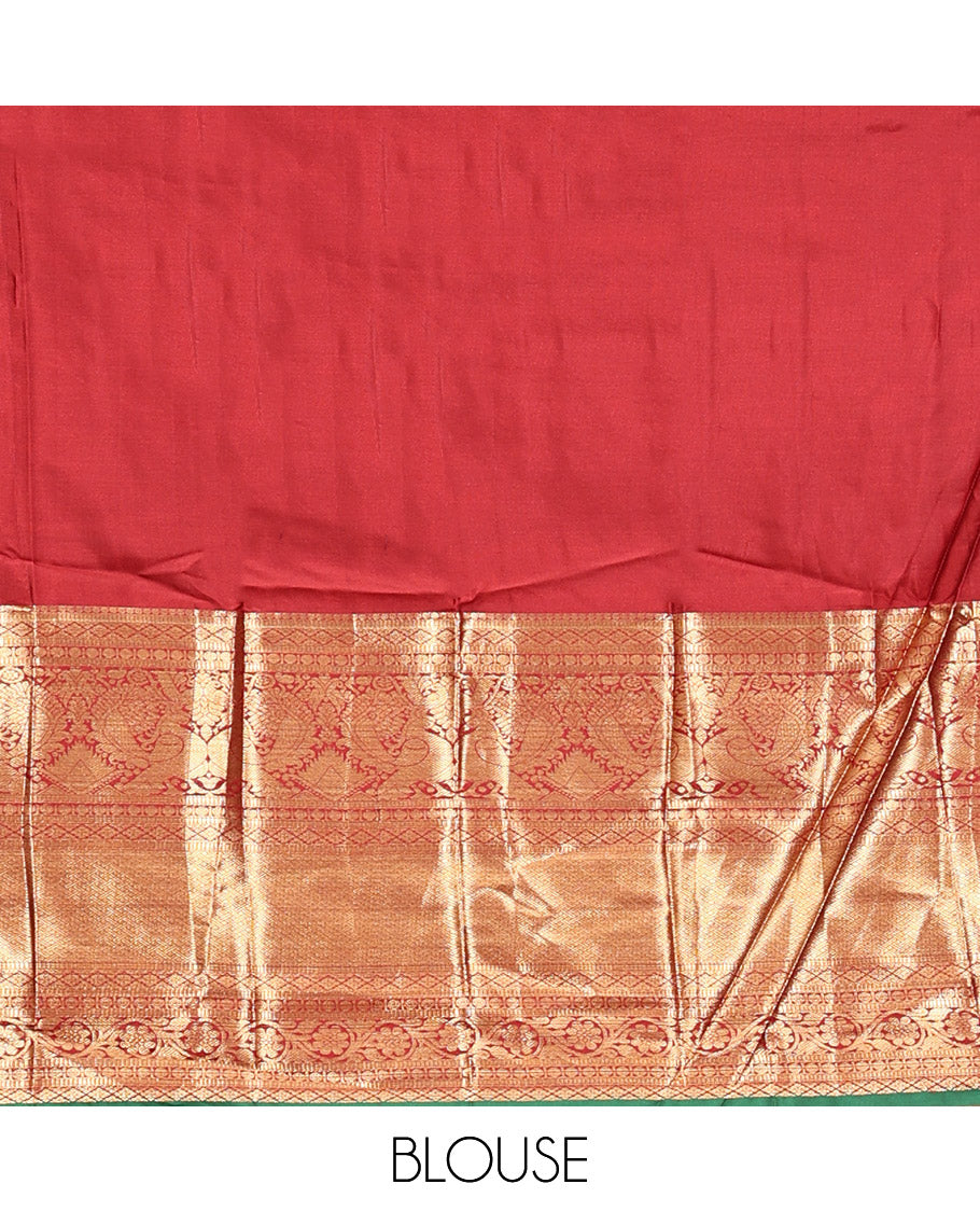Maroon Budget Silk Saree, Dazzled with Zari Buttas, Highlighted by a Traditional Zari Border, Grand Ogee Pallu, and a Matching Blouse