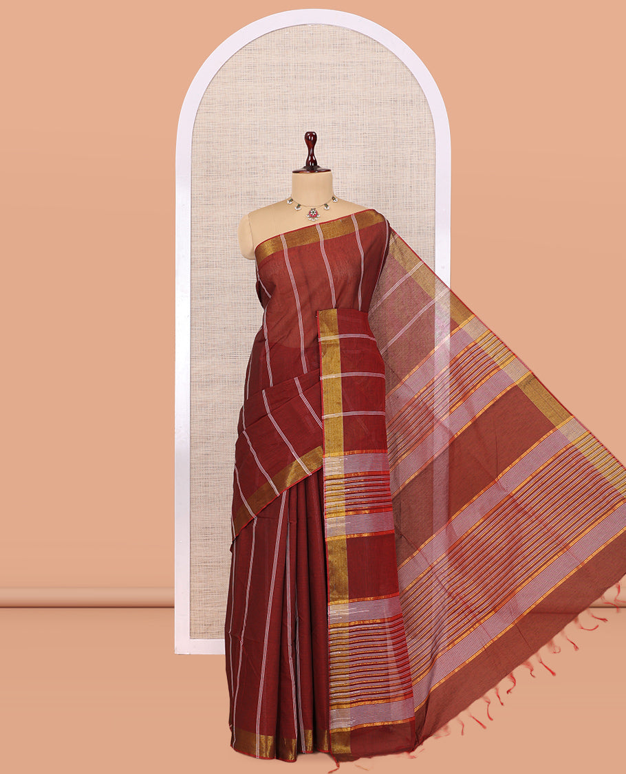 Maroon Jute Cotton Saree