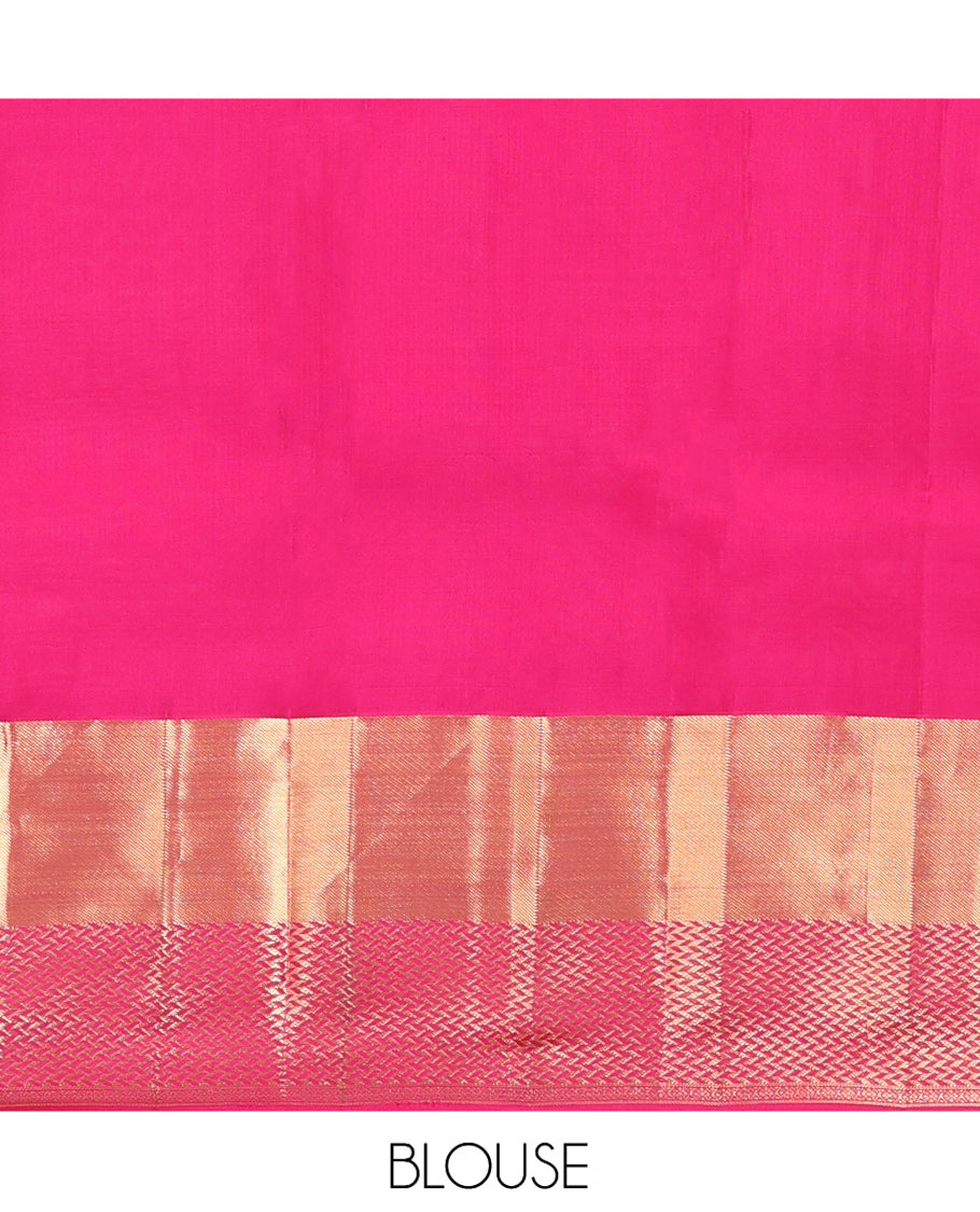 Orange Vasundhara Silk Saree, Woven with Zari Buttas, a Contrast Geometric Patterned Border, Grand Jaal Pallu, and a Contrast Blouse