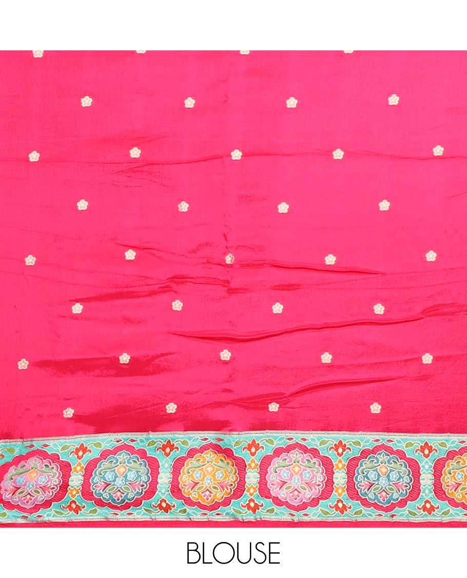 Cream floral vine design semi-banaras dola silk saree with contrast border and intricate design pallu