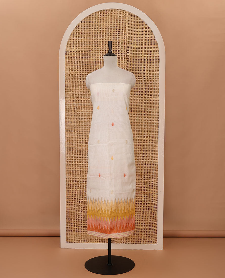 Mustard material chudidar set,meena butta & ombre zig-zag print mul chanderi top,plain bottom & mul chanderi dupatta of meena butta & ombre zig-zag print