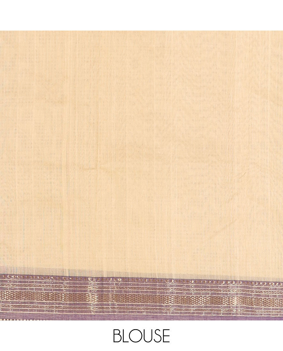 Sandal motifs chanderi cotton saree with contrast traditional zari design border & floral design pallu